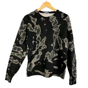 Men's Champion Black Bleach Dyed Crewneck Sweatshirt - Size Medium